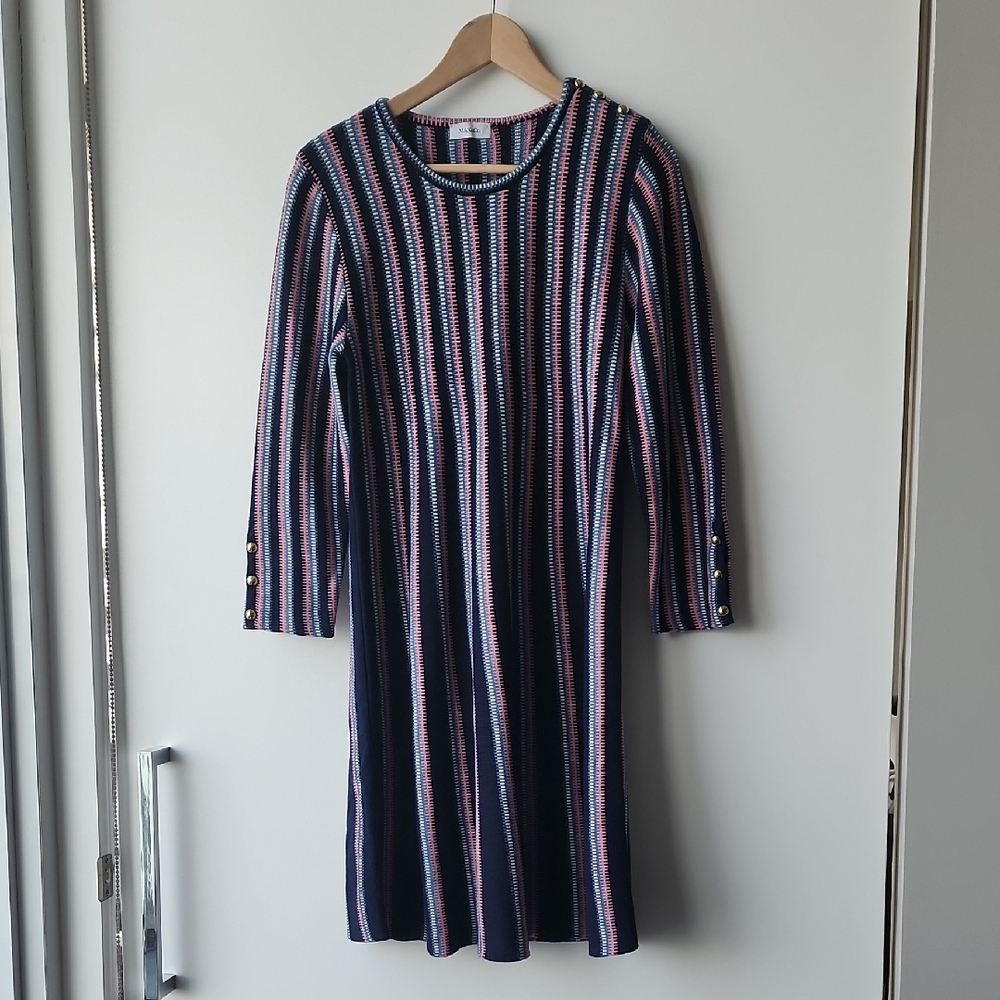 Max & Co Striped Multi Tone Knit Fit and Flare A Line Dress